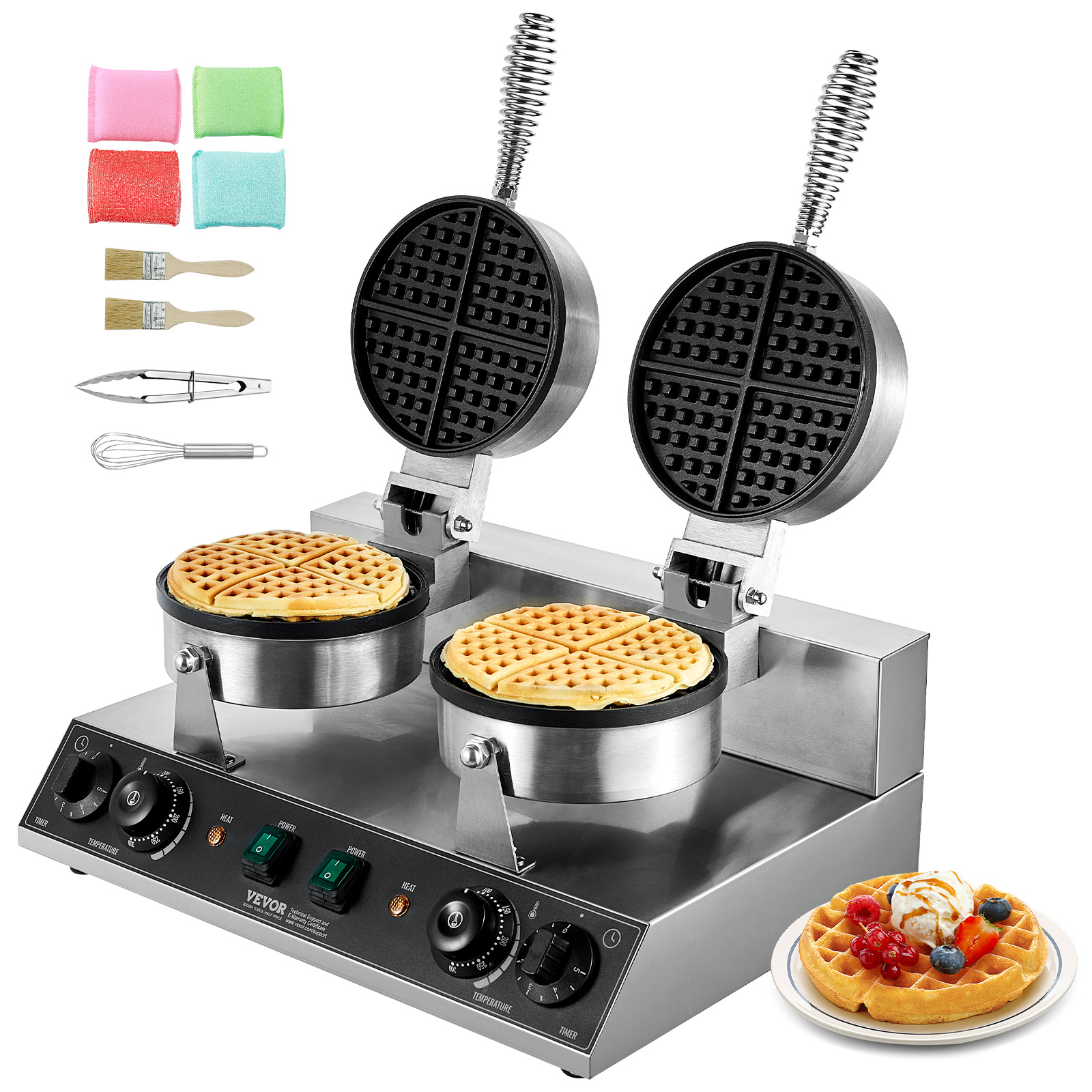 Waffle Iron Belgian - VEVOR Commercial Waffle Maker Dual-Head Round