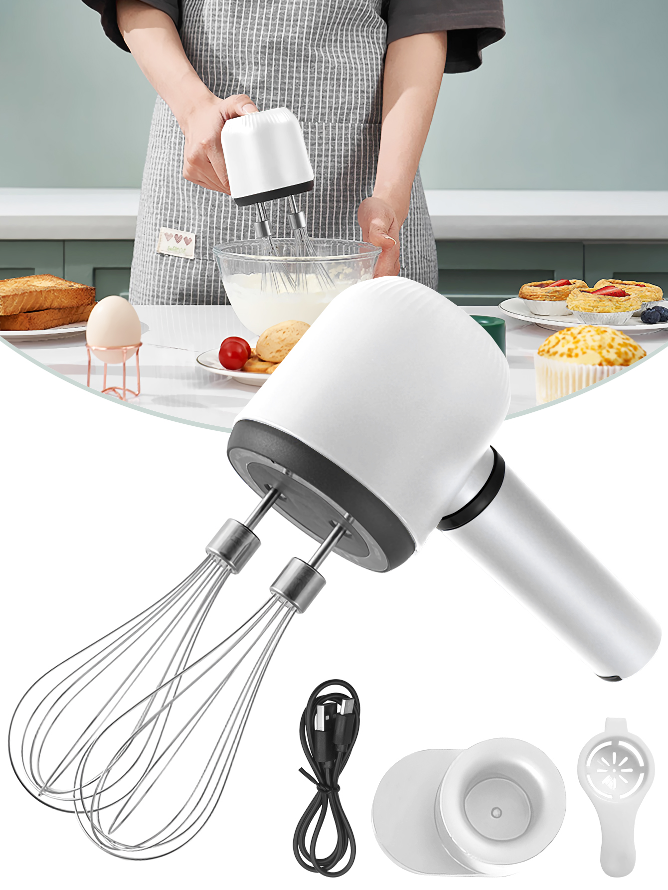 Hand Mixer Electric - USB Rechargeable Electric Hand Blender Wireless