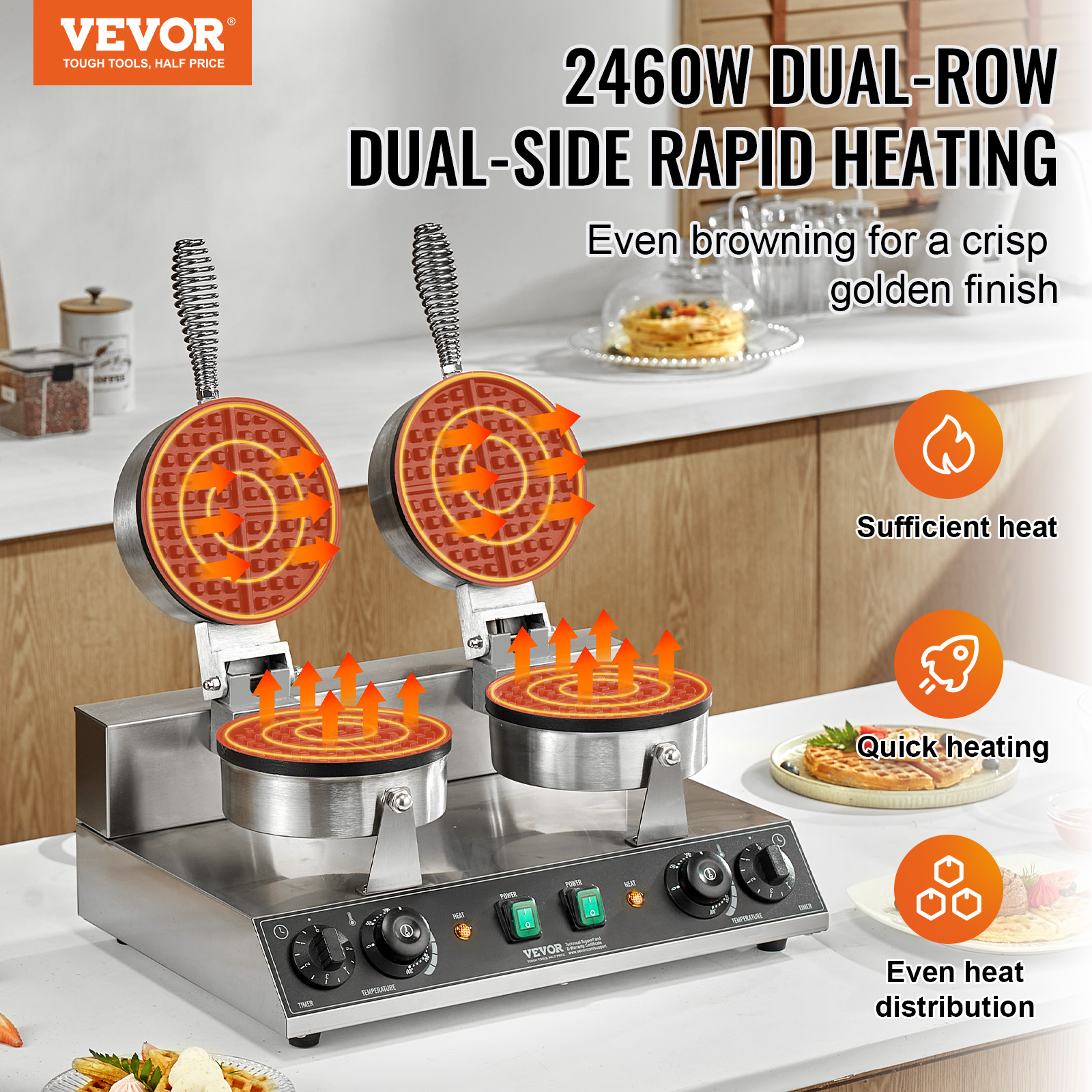 VEVOR Commercial Waffle Maker  - огляд і ціна Waffle Iron Belgian