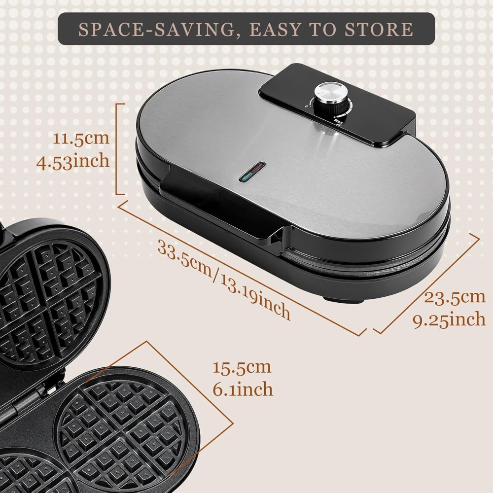 1200W Double Waffle Maker 6 In - огляд і ціна Waffle Iron Belgian