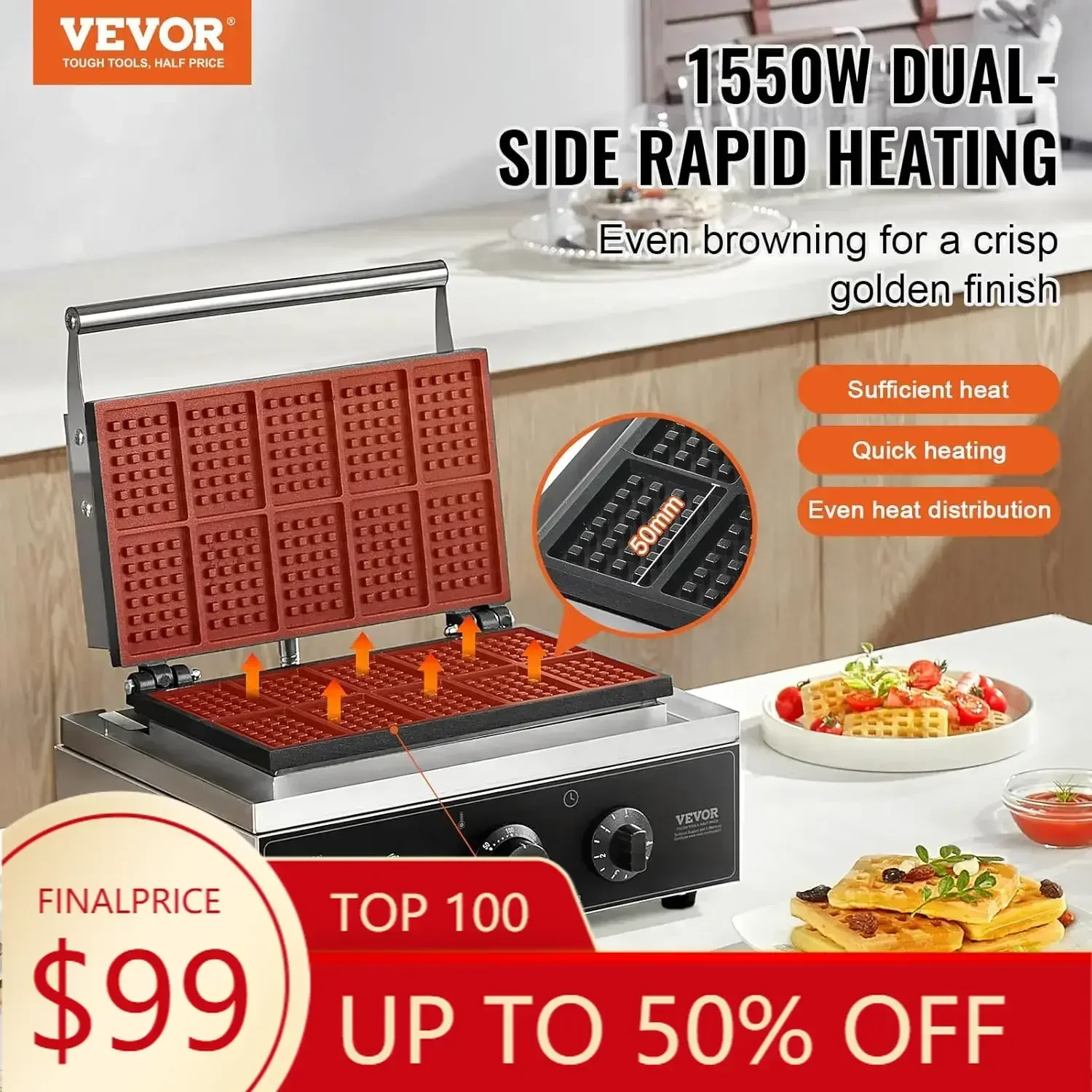 BestsellerVEVOR Premium Waffle - огляд і ціна Waffle Iron Belgian