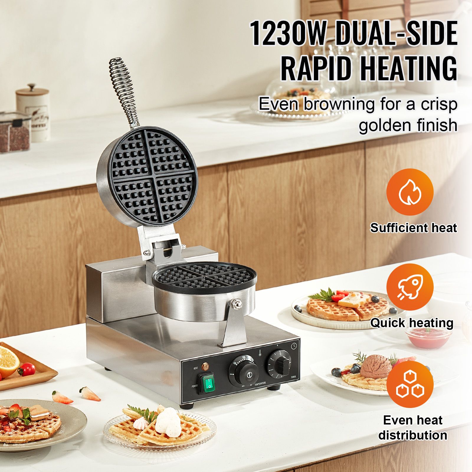 Commercial Waffle Maker, 1230W - огляд і ціна Waffle Iron Belgian
